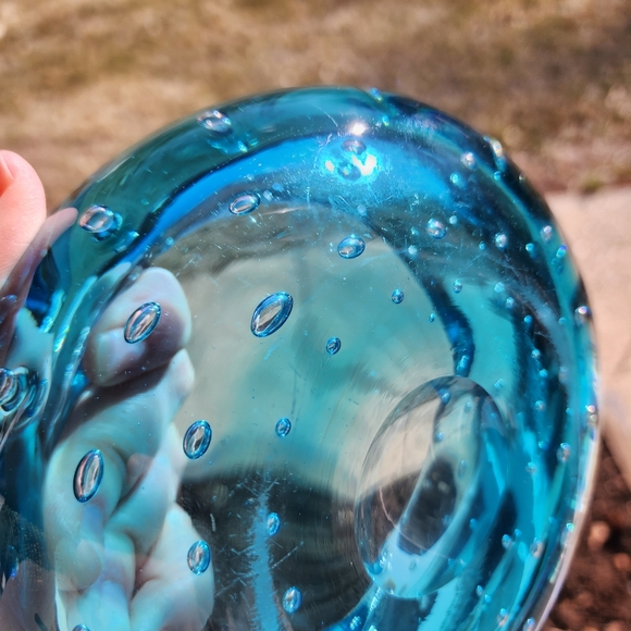 Vintage MCM Blenko Glass Ashtray Blue Controlled Seeded Bubble B-508 1950’s - Picture 11 of 15